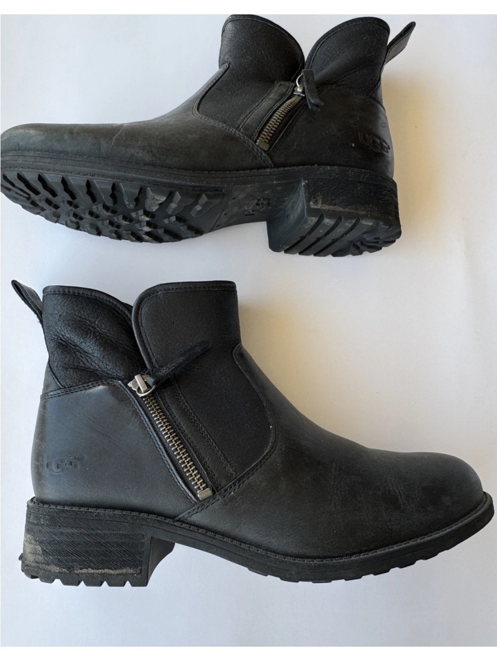 UGG Womens LaVelle Boots Size 8.5 Black Leather Sherpa Shearling Zip Booties
